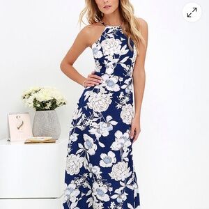 Lulus In Blossom Blue Floral Print Maxi Dress